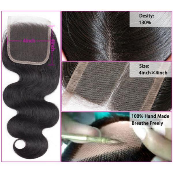 Peruvian Virgin Hair Lace Closure Body Wave 7A 4x4 Human Hair Lace Closure #1b #2 image