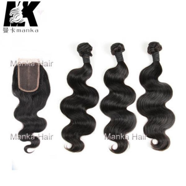 Peruvian Human Virgin Hair Body Wave 4*4 1PC Lace Closure with 3 Bundles #5 image