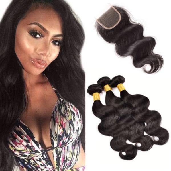 3 Bundles 300g Peruvian Virgin Hair Body Wave Human Hair Weft with Lace Closure #1 image