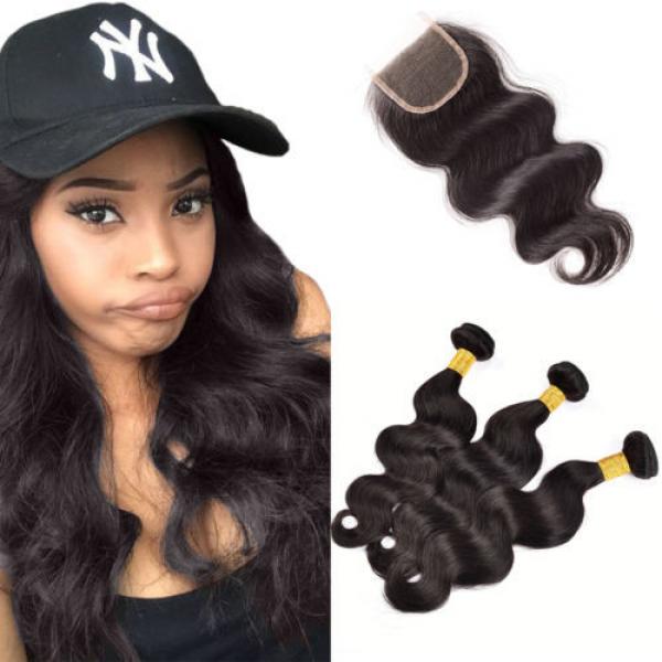 3 Bundles 300g Peruvian Virgin Hair Body Wave Human Hair Weft with Lace Closure #2 image