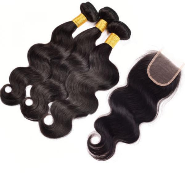 3 Bundles 300g Peruvian Virgin Hair Body Wave Human Hair Weft with Lace Closure #5 image