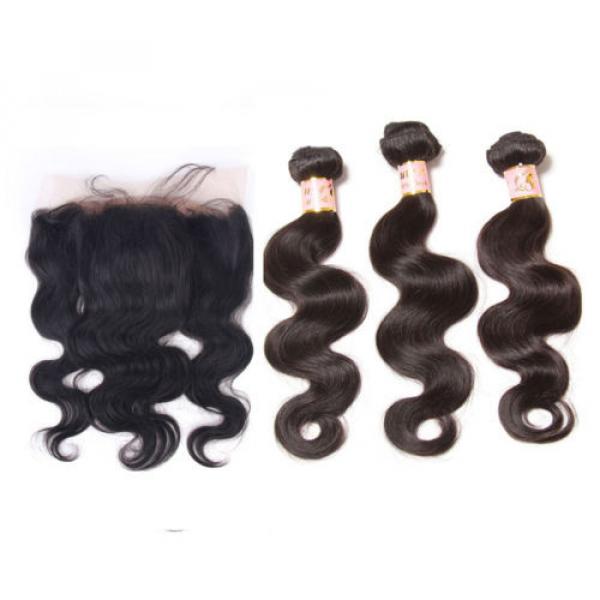 13x4&#034; Lace Closure With 3 Bundles Body Wave Peruvian Virgin Human Hair 300g #2 image