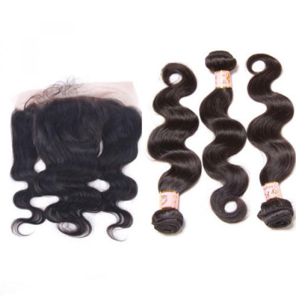 13x4&#034; Lace Closure With 3 Bundles Body Wave Peruvian Virgin Human Hair 300g #3 image