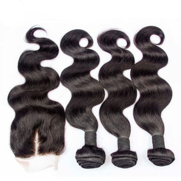 Peruvian Virgin Hair 7A Body Wave 14 16 18+12&#034; Virgin Hair Lace Closure 350g #2 image