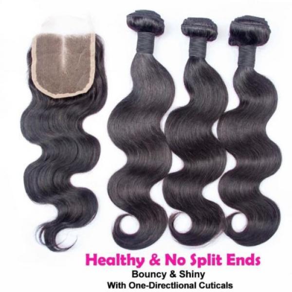 Peruvian Virgin Hair 7A Body Wave 14 16 18+12&#034; Virgin Hair Lace Closure 350g #3 image