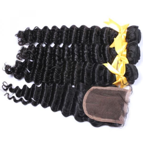 7A Peruvian Human Virgin Hair Deep Wave 4*4 Lace Closure with 3 Bundles 350g #2 image