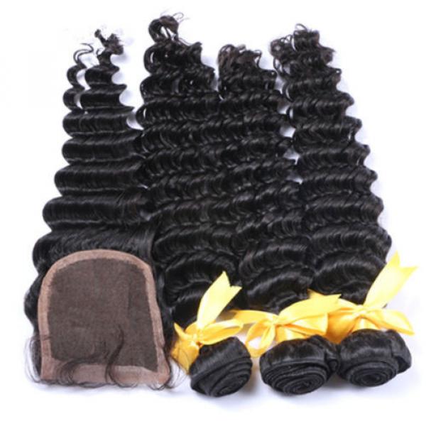 7A Peruvian Human Virgin Hair Deep Wave 4*4 Lace Closure with 3 Bundles 350g #5 image