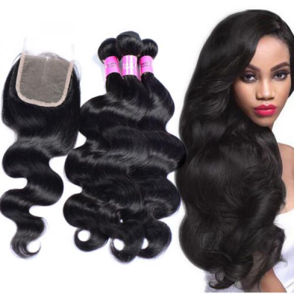 100% Peruvian Body Wave Human Virgin Hair Wave 3 Bundles with Lace Closure 350g #1 image