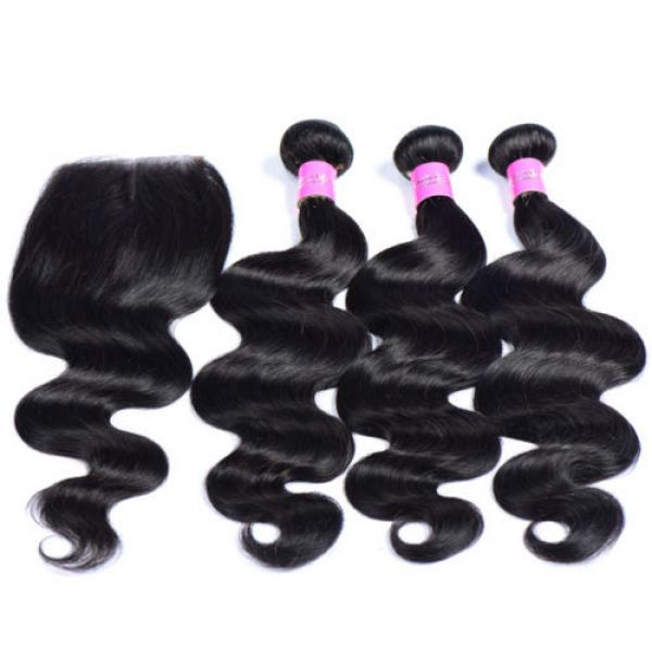 100% Peruvian Body Wave Human Virgin Hair Wave 3 Bundles with Lace Closure 350g #2 image