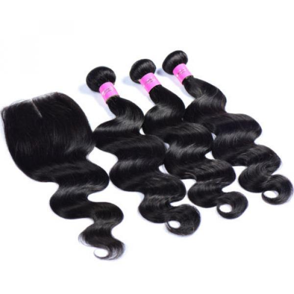 100% Peruvian Body Wave Human Virgin Hair Wave 3 Bundles with Lace Closure 350g #3 image