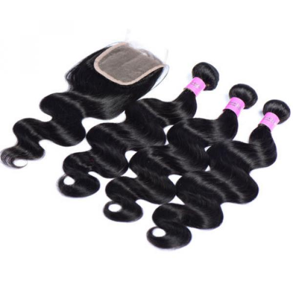 100% Peruvian Body Wave Human Virgin Hair Wave 3 Bundles with Lace Closure 350g #4 image