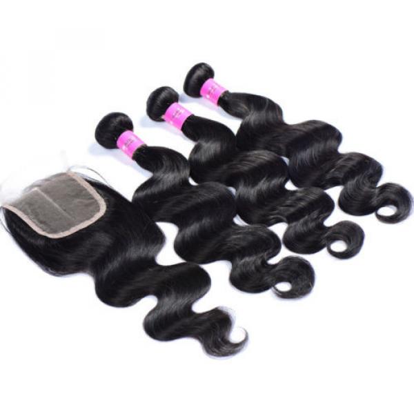 100% Peruvian Body Wave Human Virgin Hair Wave 3 Bundles with Lace Closure 350g #5 image